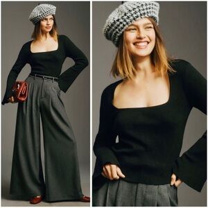 ANTHROPOLOGIE MAEVE Stretchy Square Neck Bell Sleeve Pullover Sweater Size M NWT